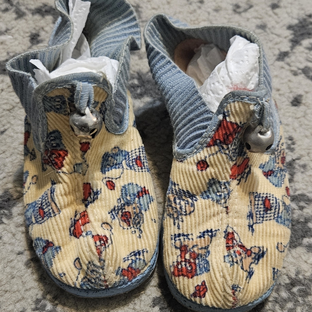 Vintage Kids' Blue and Tan Patterned Slippers